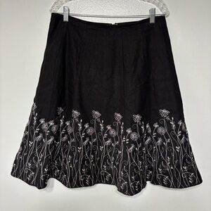 Christopher & Banks Black White Linen Blend Embroidered Floral Skirt Size 10